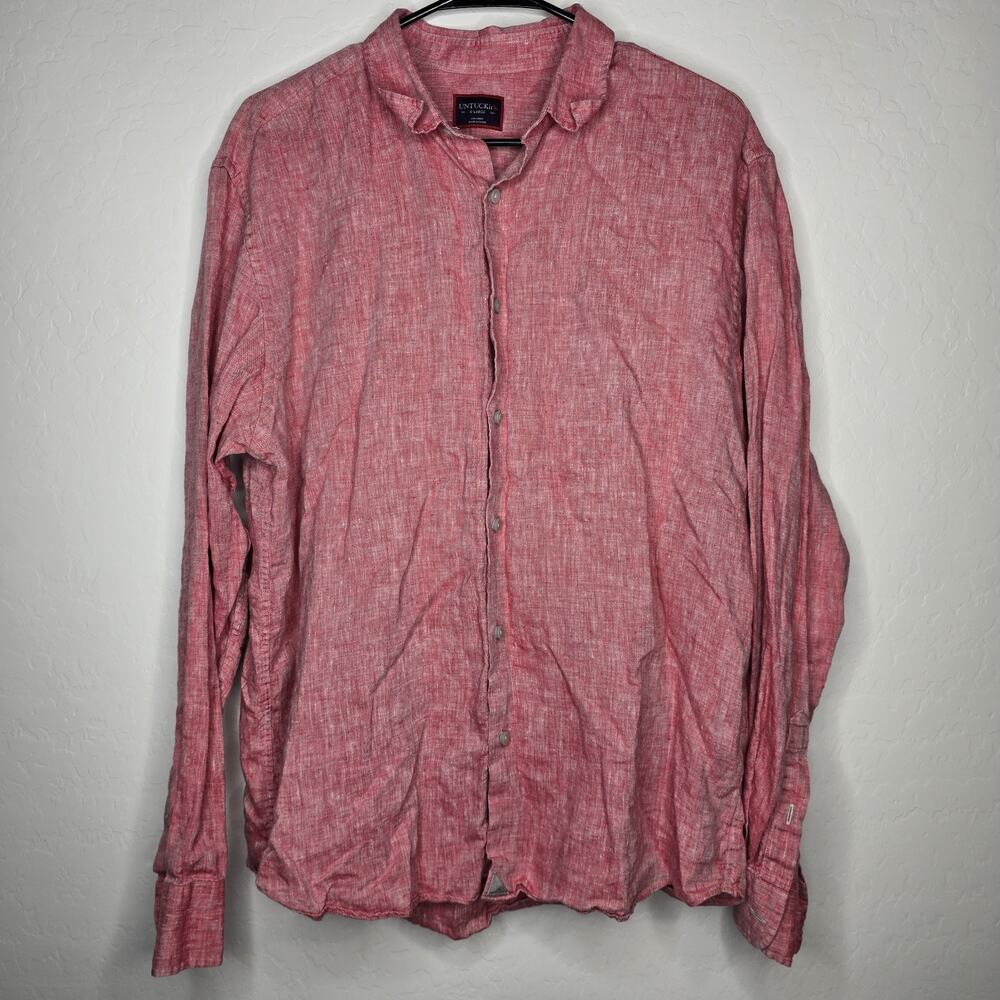 Untuckit Certan De May Red Linen Button Down Shirt Wrinkle Resistant Men’s XL
